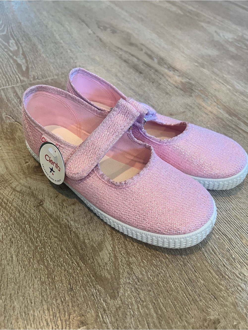 Cienta Pink Glitter Mary Jane Canvas Sneakers